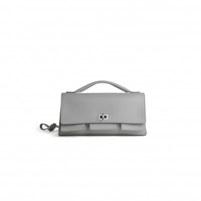 BALENCIAGA WOMEN'S BEL AIR CLUTCH ON STRAP SMALL IN CLOUD GREY 8349432ABAW1142 (26.9*13.9*5.3cm)